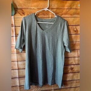 J Jill Pima Cotton Striped Green and White T-Shirt size M NWT